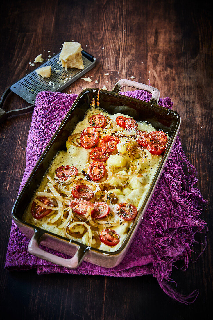 Gnocchi casserole with cherry tomatoes