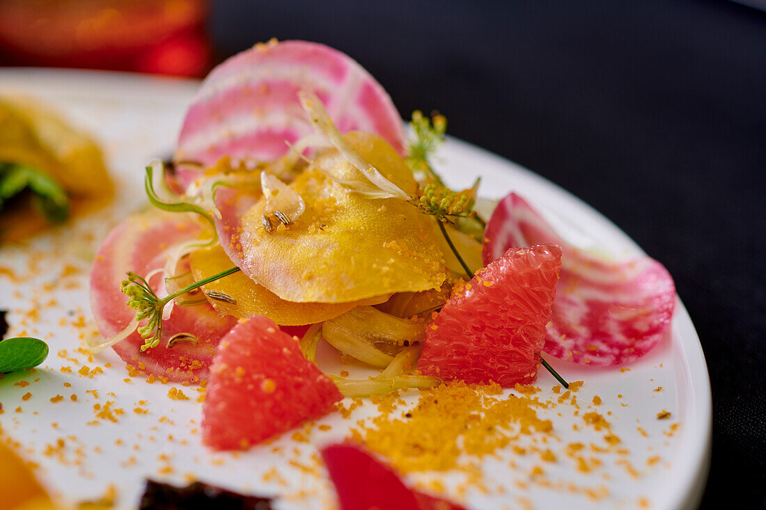 Platter of raw and cooked vegetables