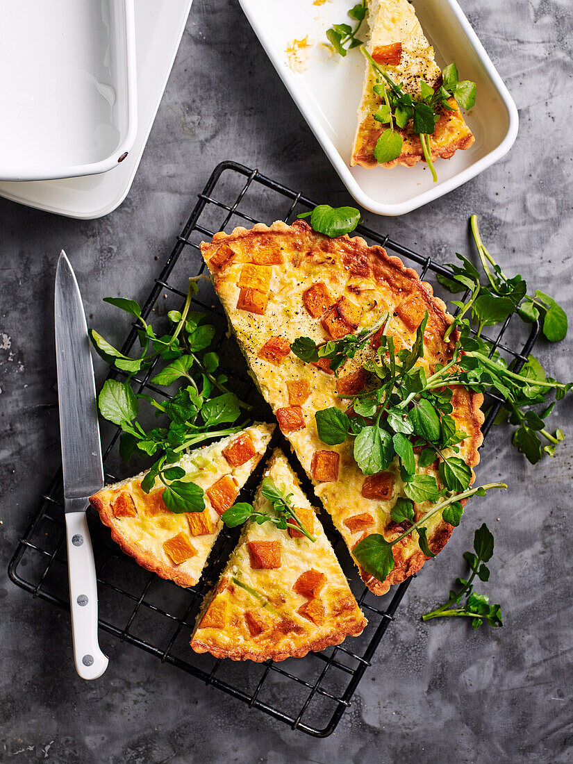 Leek and pumpkin quiche