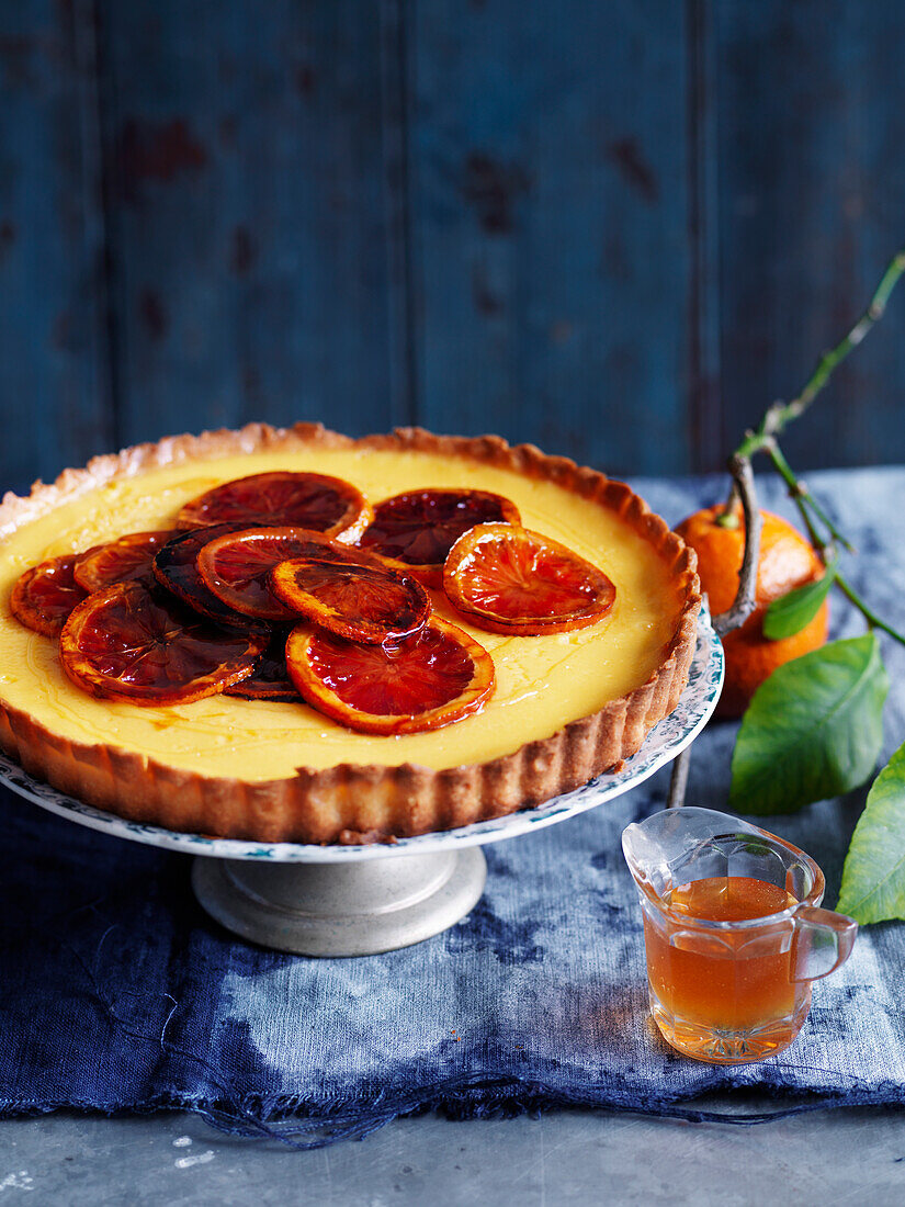 Tangelo tart with candied blood oranges