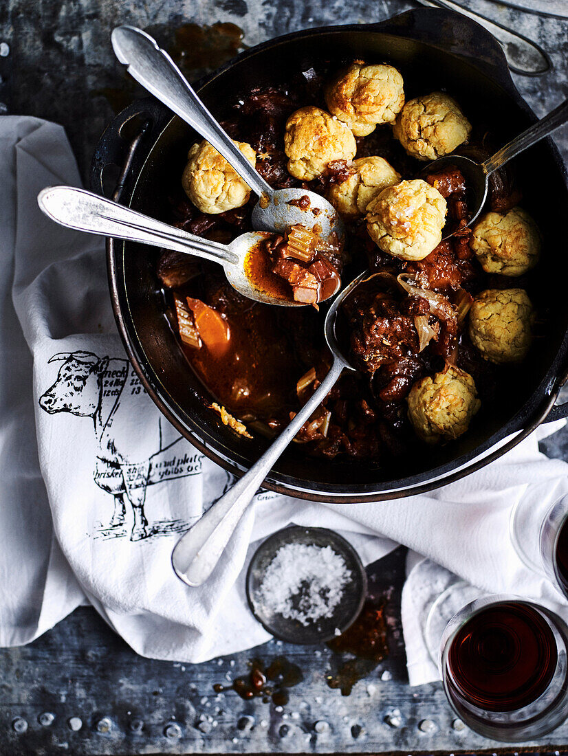 Red wine beef stew with parmesan dumplings