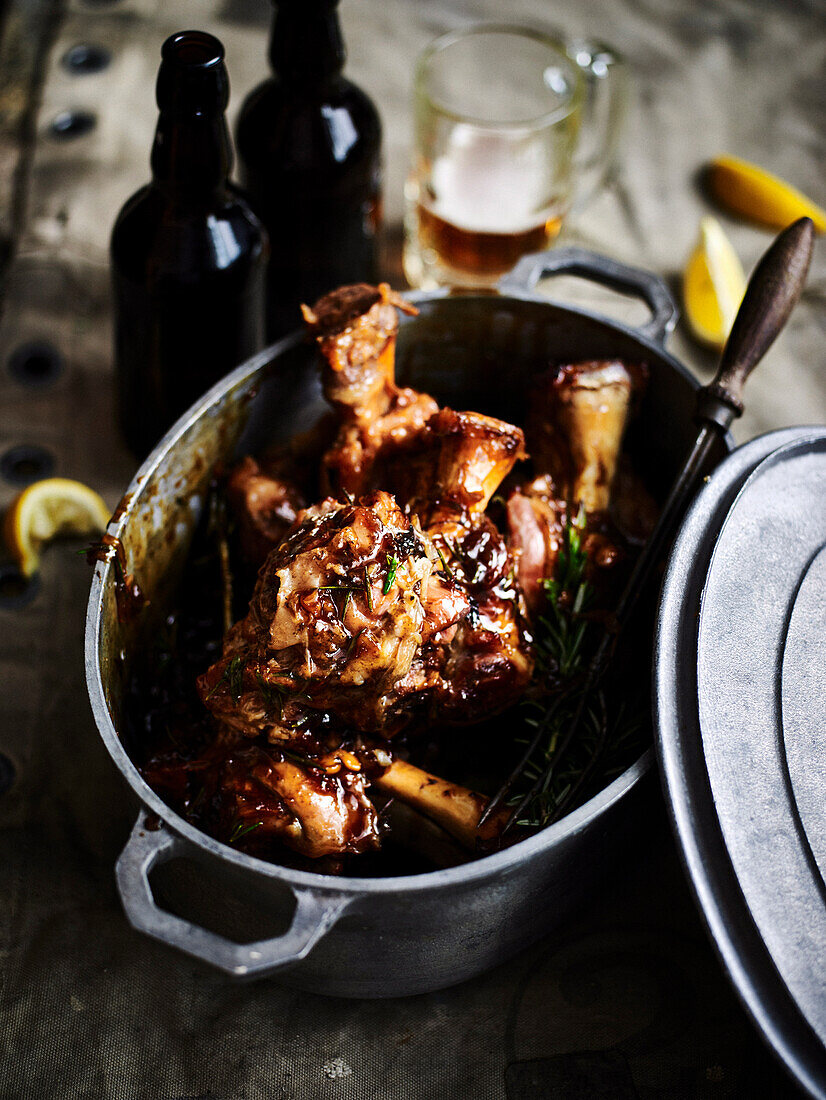 Ginger-beer-braised pork hocks