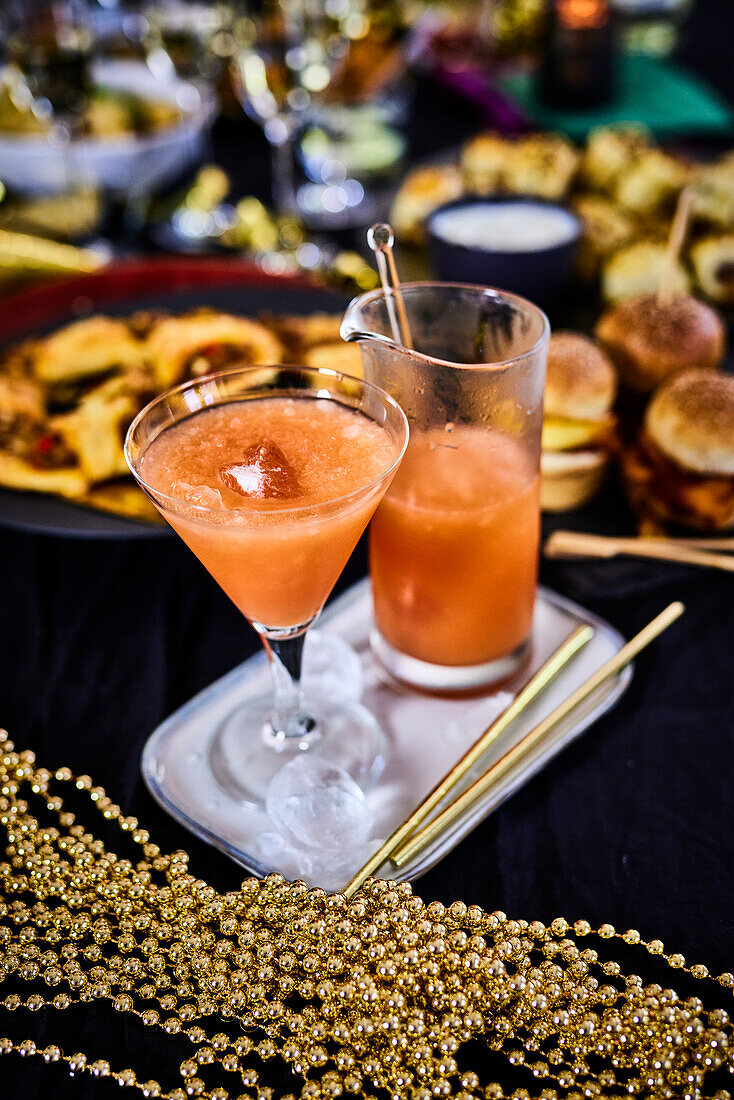 Fruity cocktail with ice cubes