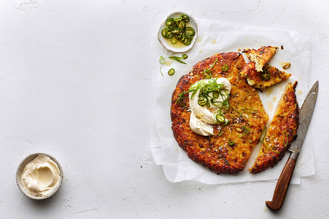 Crispy potato pancake with yuzu cream