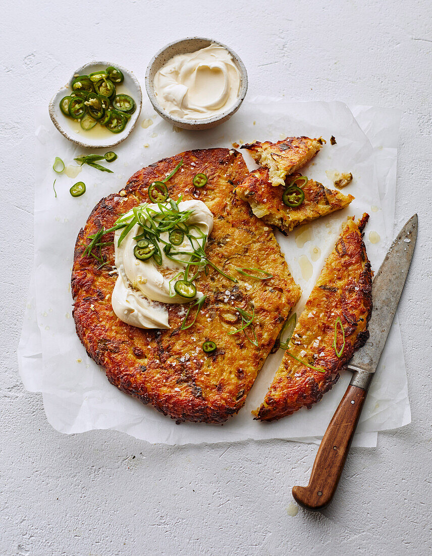 Crispy potato pancake with yuzu cream