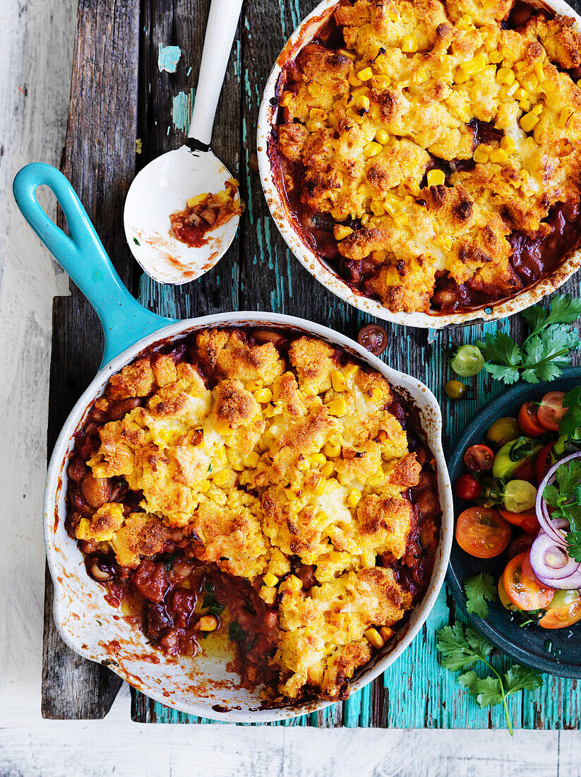 Chilli bean pie with cornbread crust