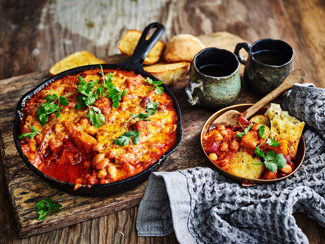 Pumpkin and cheesy smoked baked beans