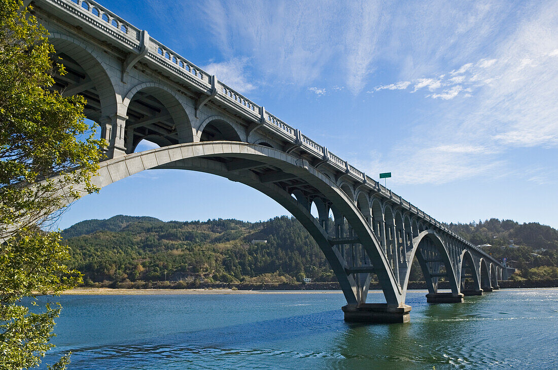 Patterson Bridge, at the mouth of the Rogue River, in Gold Beach, Oregon.
