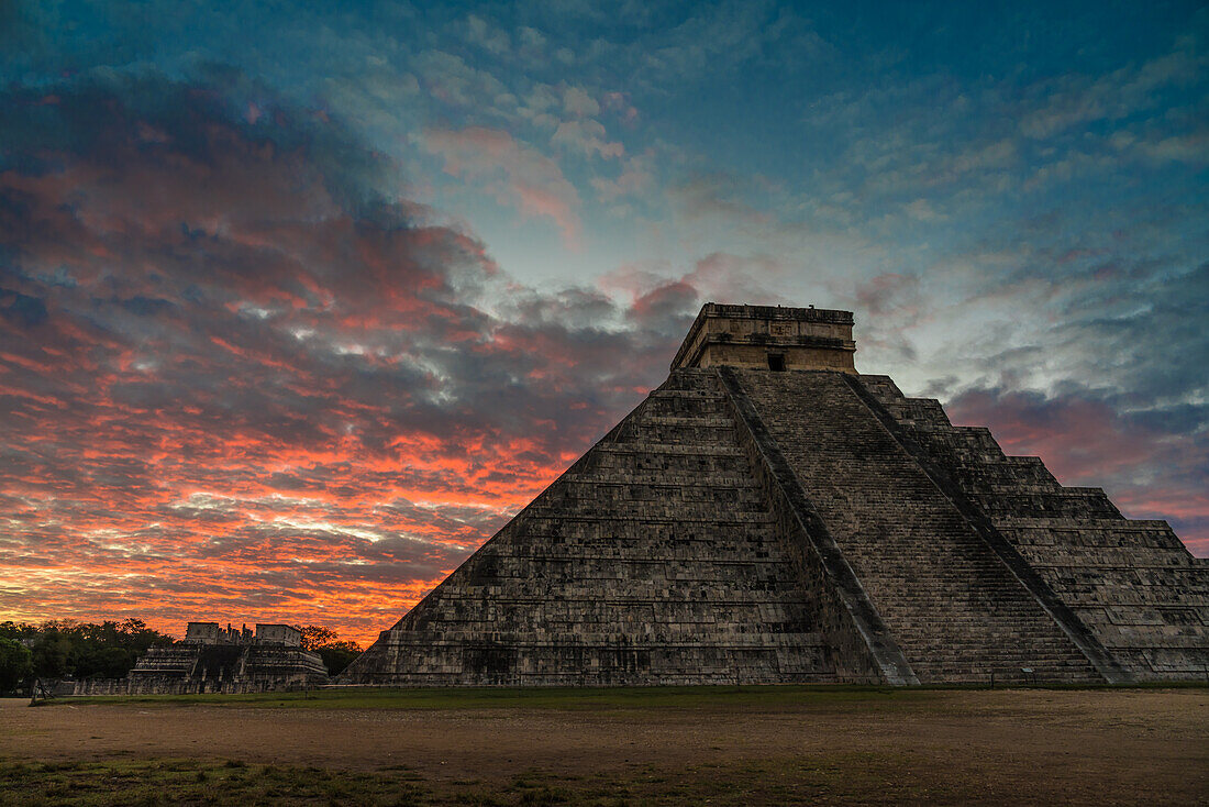 El Castillo or the Temple of Kukulkan is the largest pyramid in the ruins of the great Mayan city of Chichen Itza, Yucatan, Mexico. The Pre-Hispanic City of Chichen-Itza is a UNESCO World Heritage Site.