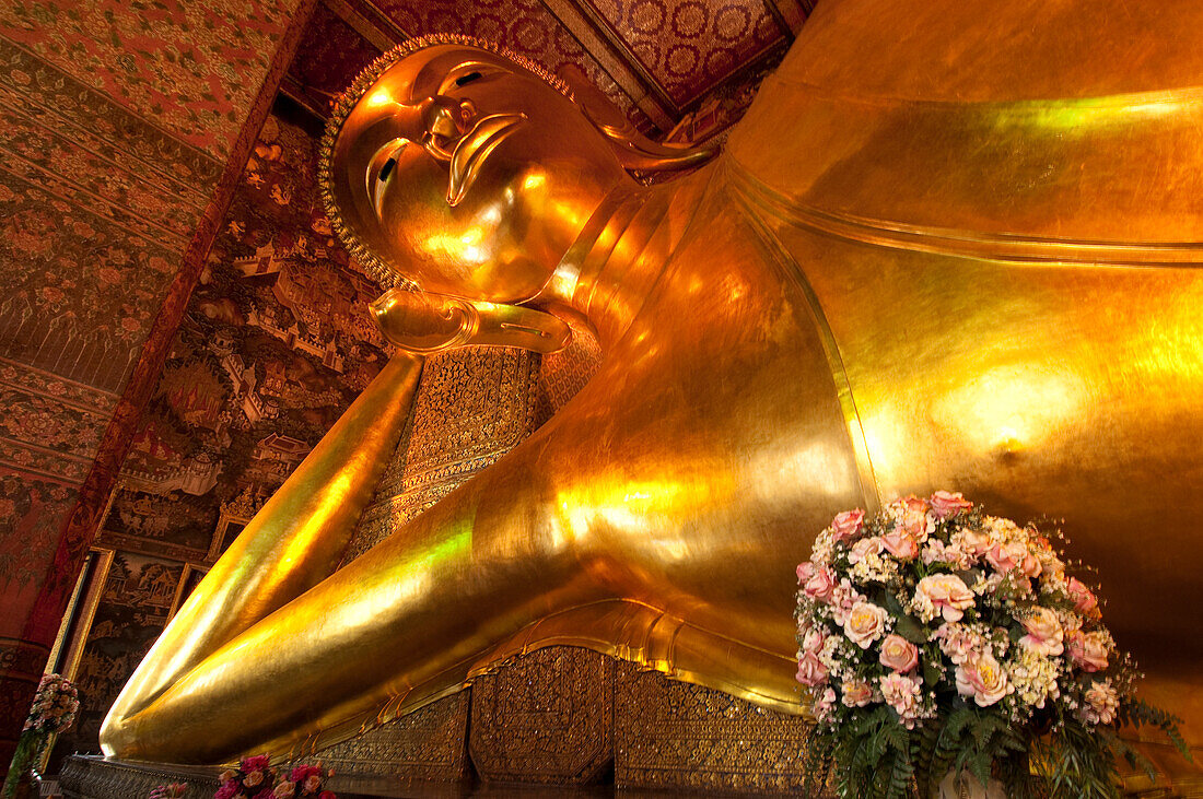 The Reclining Buddha at Wat Pho Temple, Bangkok, Thailand.