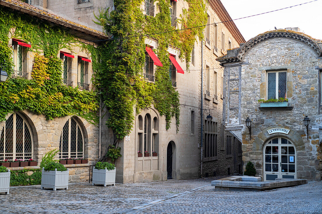 Das Innere der Stadt Carcassonne, mittelalterliche Stadt, die von der UNESCO zum Weltkulturerbe erklärt wurde, Harboure d'Aude, Languedoc-Roussillon Midi Pyrenees Aude Frankreich