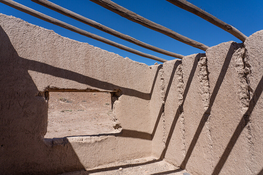 Architectural detail of an abandoned adobe hacienda in near Calingasta, San Juan Province, Argentina.