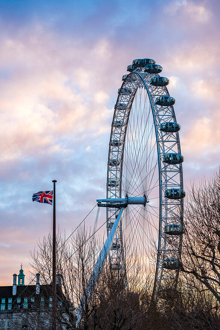 London Eye bei Sonnenuntergang, London Borough of Lambeth, England, Vereinigtes Königreich