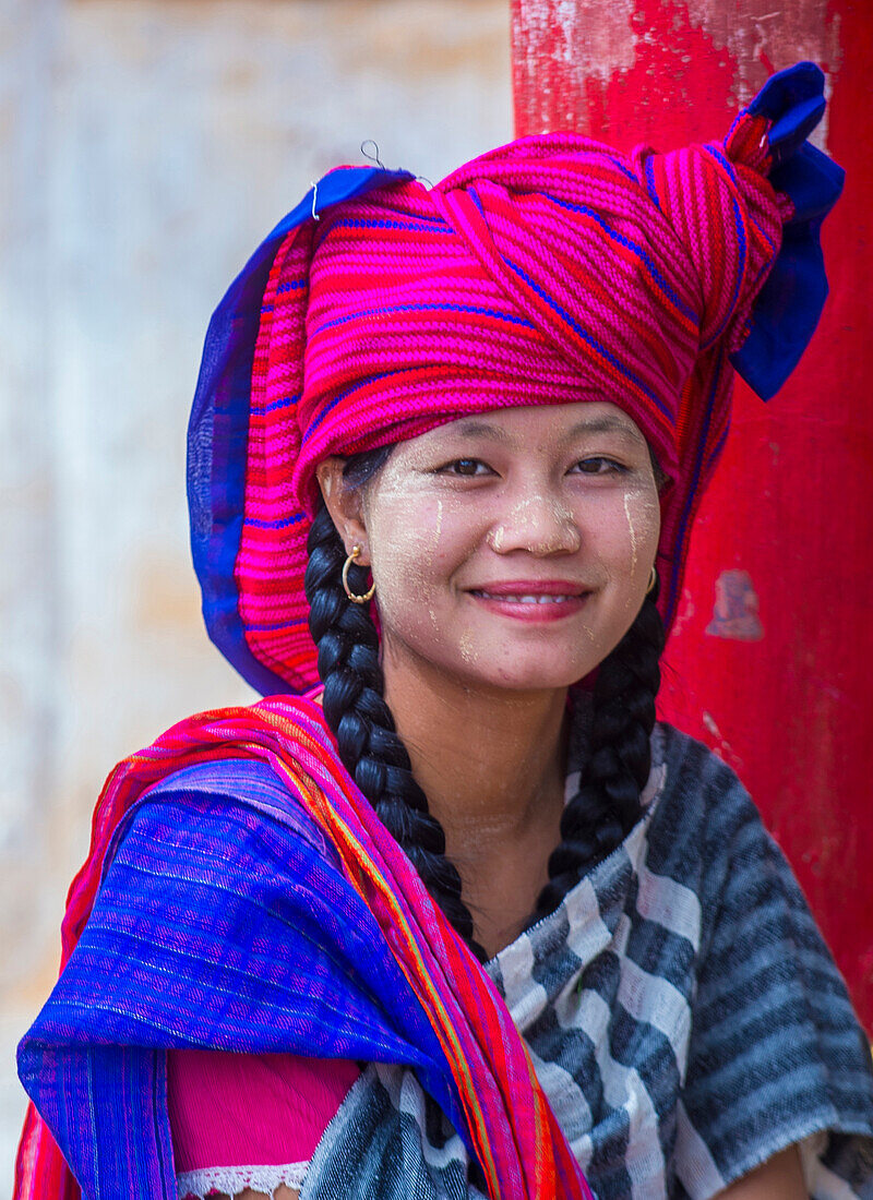 Portrait of Intha tribe woman in Inle lake Myanmar