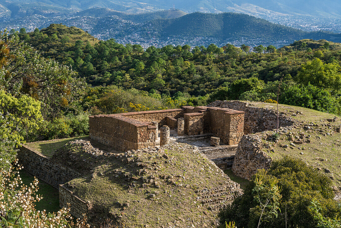 Building X is an example of a later pyramid being built over an earlier building in the ruins of the Zapotec city of Monte Alban, a UNESCO World Heritage Site in Oaxaca, Mexico.