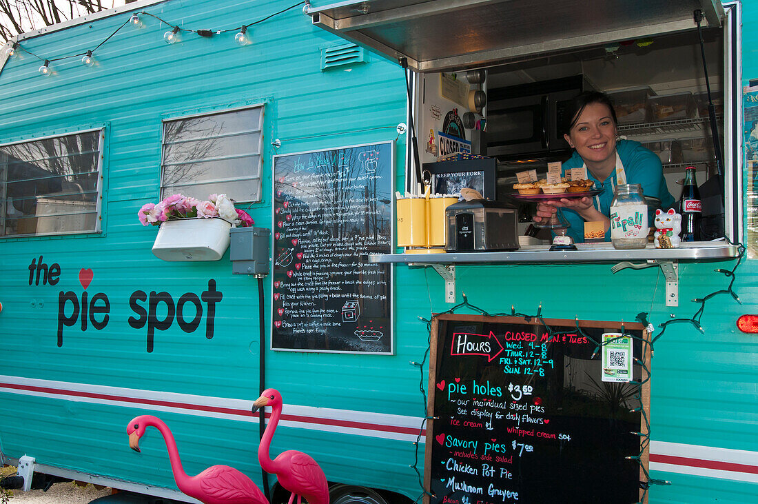 The Pie Spot food cart at the D-Street Nosh Pod in southeast Portland, Oregon.
