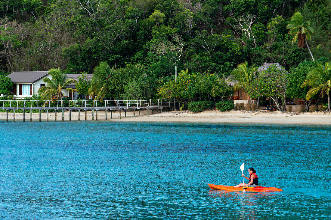 Torust practicing kayak in Likuliku Lagoon Resort, Five Star Resort, Malolo Island, Mamanucas, Fiji