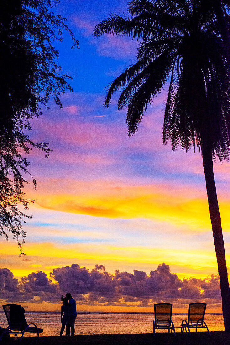 Sunset in Le Meridien Hotel on the island of Tahiti, French Polynesia, Tahiti Nui, Society Islands, French Polynesia, South Pacific.