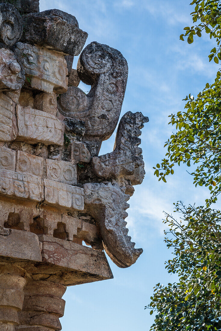 The Palace or El Palacio in the ruins of the Mayan city of Labna are part of the Pre-Hispanic Town of Uxmal UNESCO World Heritage Center in Yucatan, Mexico.