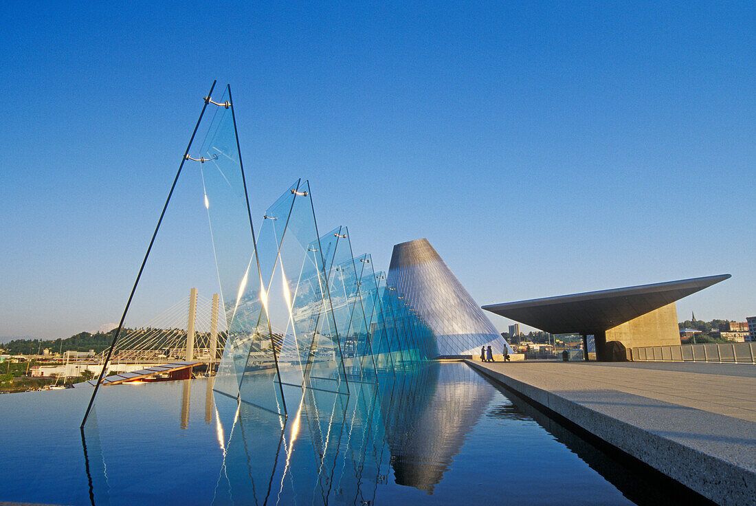 Museum of Glass and its outdoor reflecting pool; Tacoma, Washington.