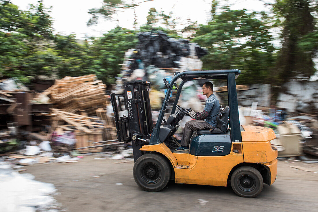 Plastic recycling centre, New Territories, Hong Kong, China