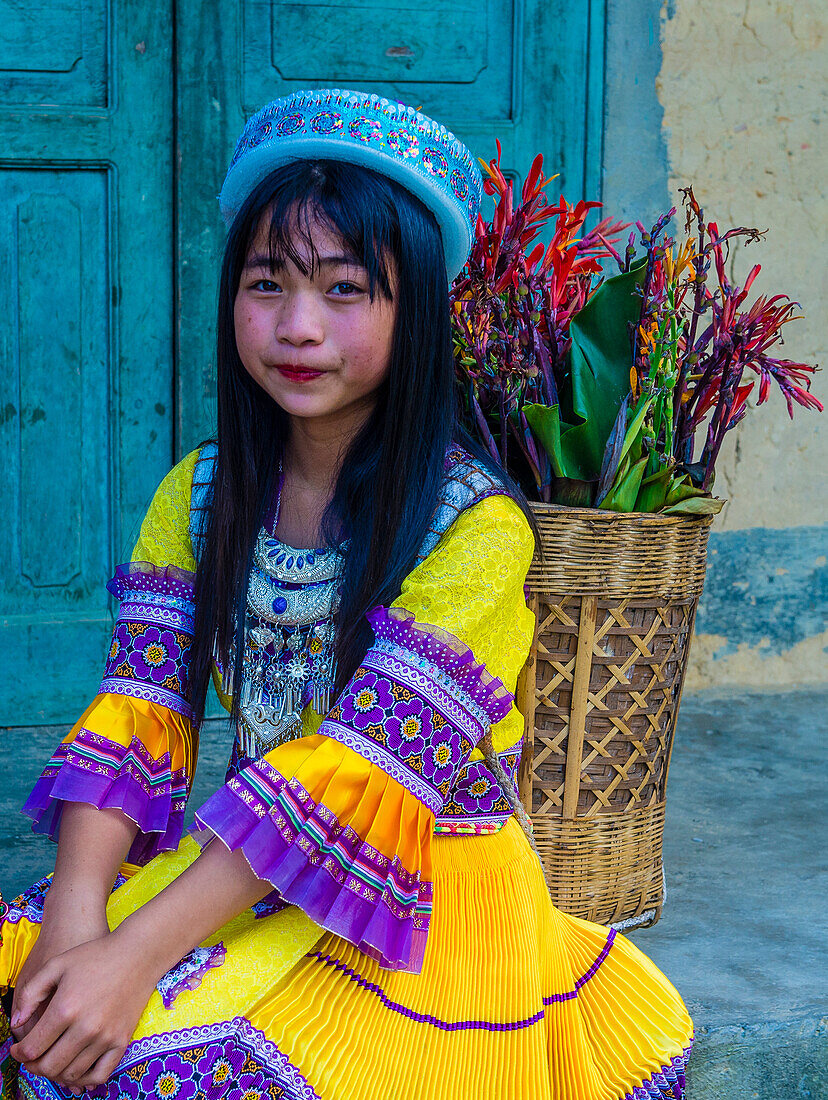 Girl from the Hmong minority in a village near Dong Van in Vietnam