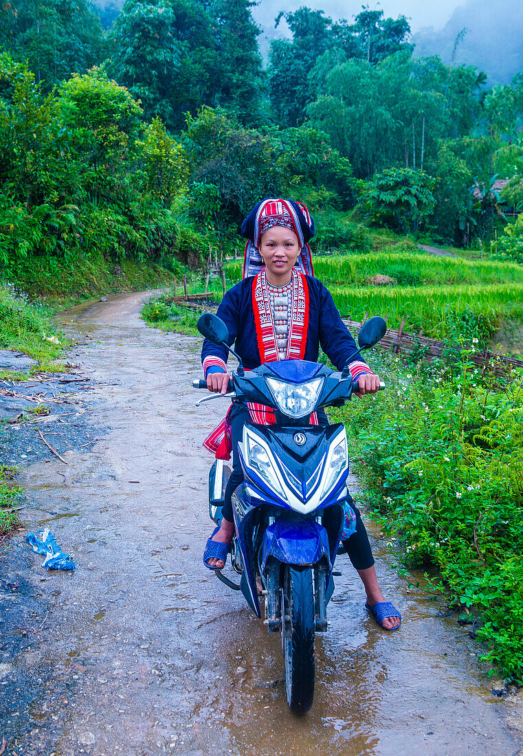 Woman from the Red Dao minority in a village near Ha Giang in Vietnam