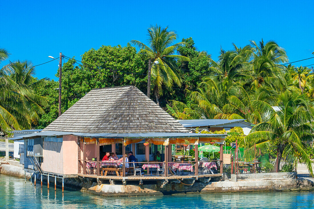 Restaurant and Beach of Rangiroa, Tuamotu Islands, French Polynesia, South Pacific.