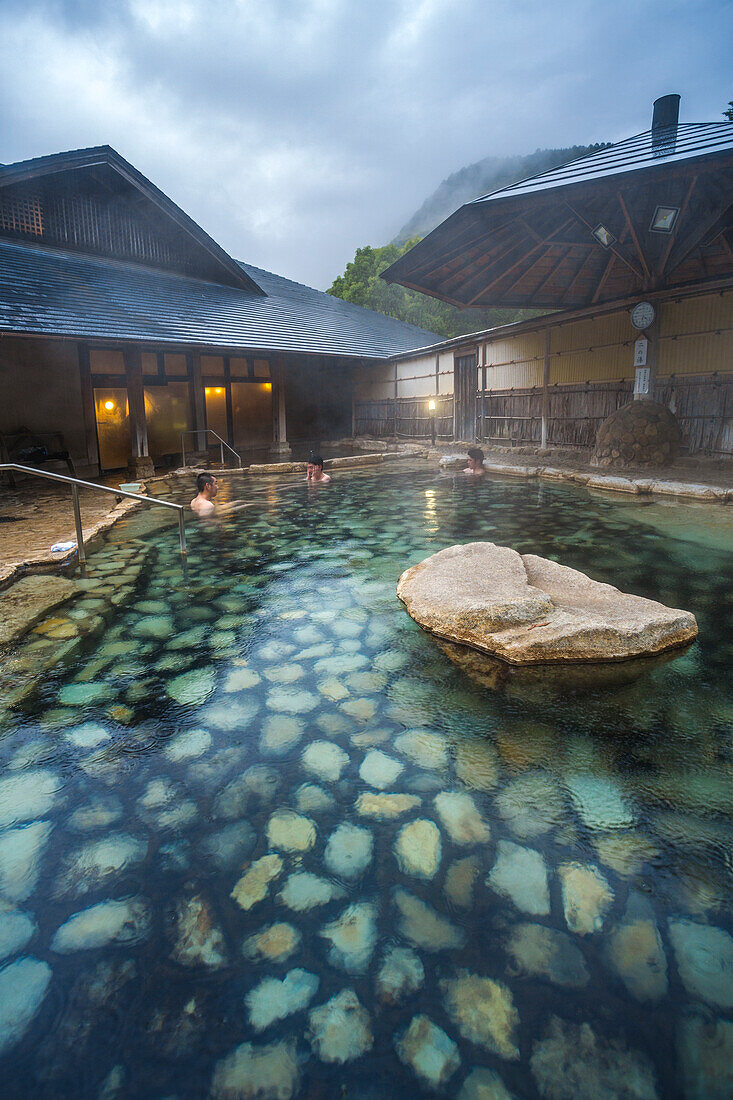 Kumano Kodo pilgrimage route. Rotenburu, open air Hot Spring Bath. Sasayuri Hotel. Watarase Onsen. Hongu Town. Tanabe city. Wakayama Prefecture. Kansai region. Honshü Island . UNESCO World Heritage Site. Japan