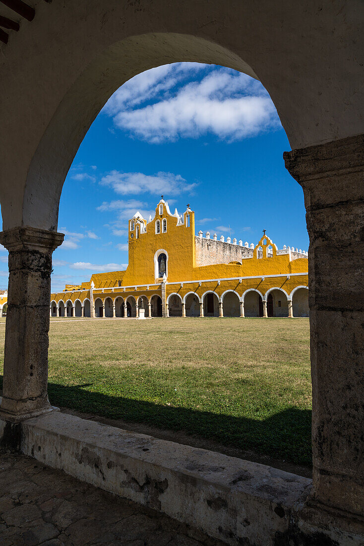 The Convent of San Antonio or Saint Anthony of Padua was founded in 1549 completed by 1562. It was built on the foundation of a large Mayan pyramid. Izamal, Yucatan, Mexico. The Historical City of Izamal is a UNESCO World Heritage Site.