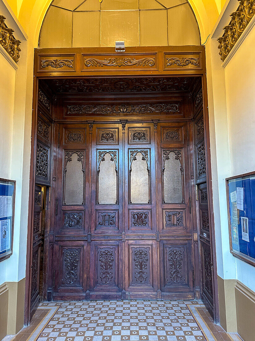 The narthex of the San Vicente Ferrer Church in Godoy Cruz, Mendoza, Argentina.
