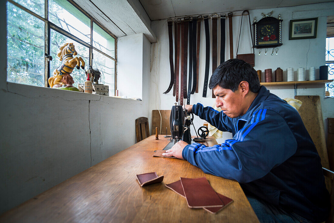 Saddle maker and leather worker, Zuleta community, Imbabura, Ecuador, South America