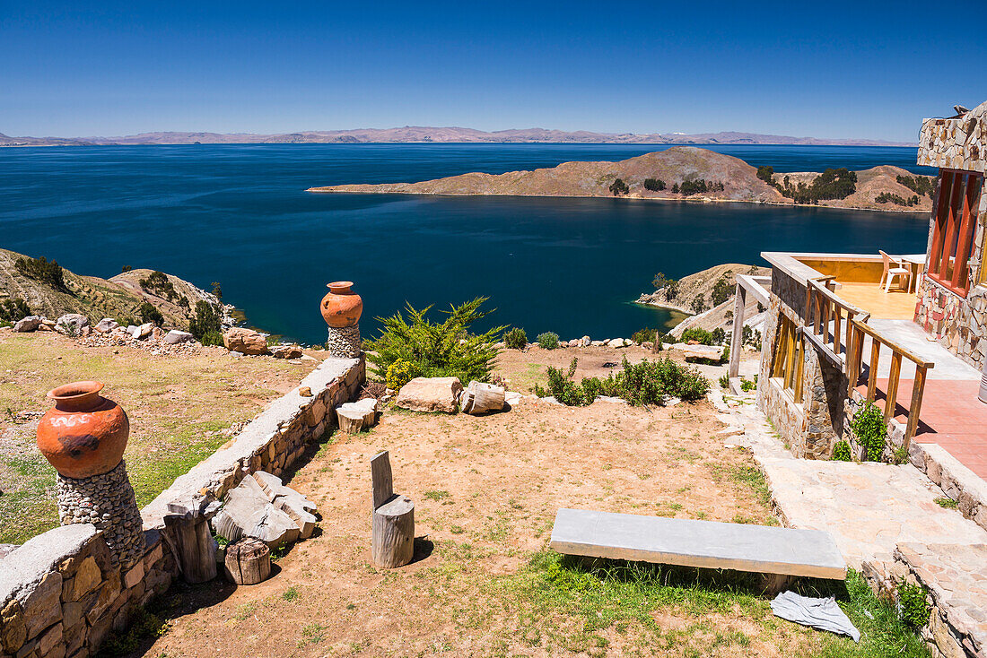 Haus im Dorf Yumani, Isla del Sol (Sonneninsel), Titicacasee, Bolivien