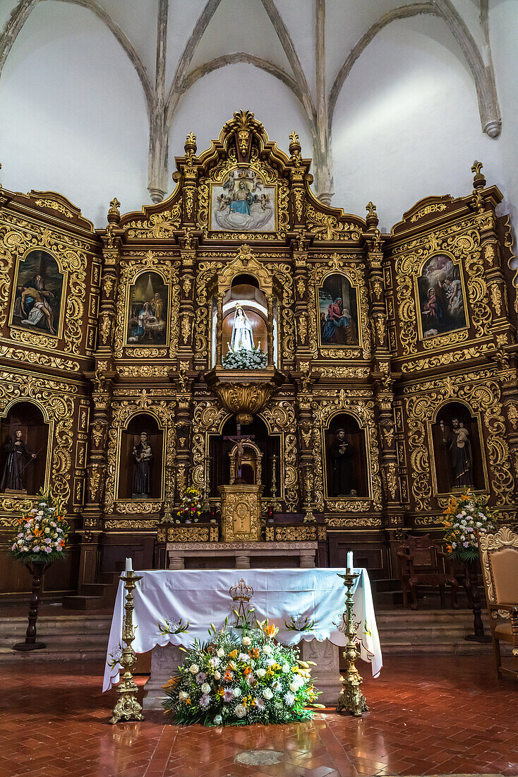 The Convent of San Antonio or Saint Anthony of Padua was founded in 1549 completed by 1562. It was built on the foundation of a large Mayan pyramid. Izamal, Yucatan, Mexico. The Historical City of Izamal is a UNESCO World Heritage Site.