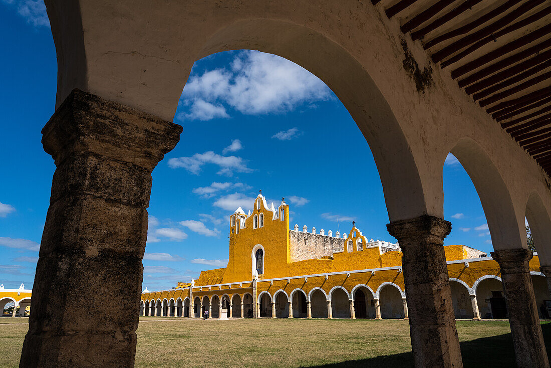 The Convent of San Antonio or Saint Anthony of Padua was founded in 1549 completed by 1562. It was built on the foundation of a large Mayan pyramid. Izamal, Yucatan, Mexico. The Historical City of Izamal is a UNESCO World Heritage Site.