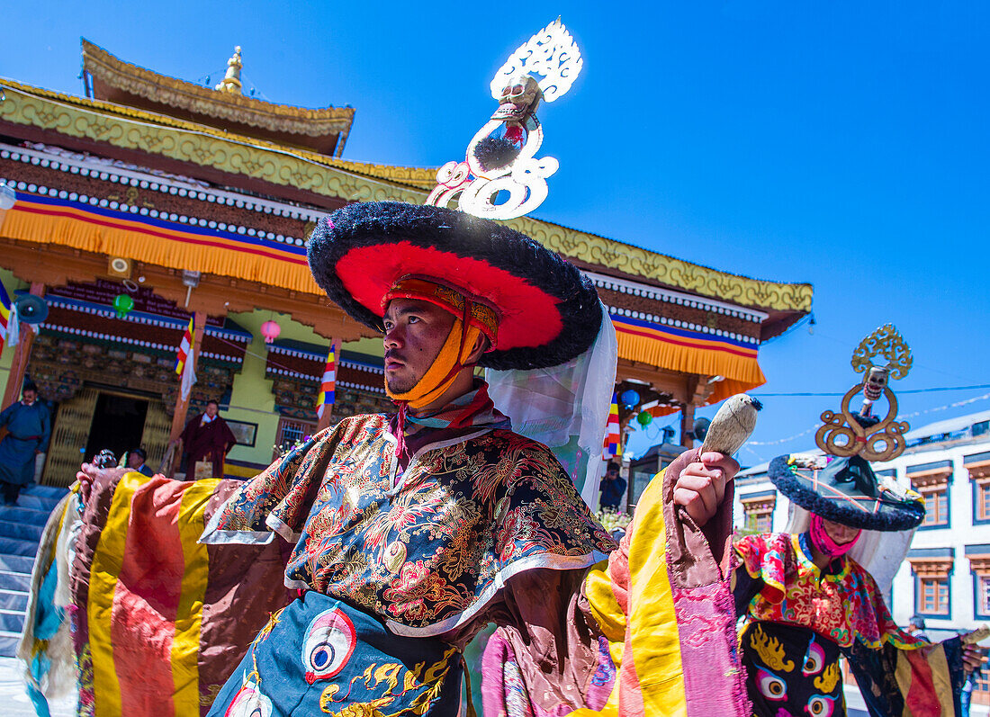 Buddhist monks performing Cham dance during the Ladakh Festival in Leh India