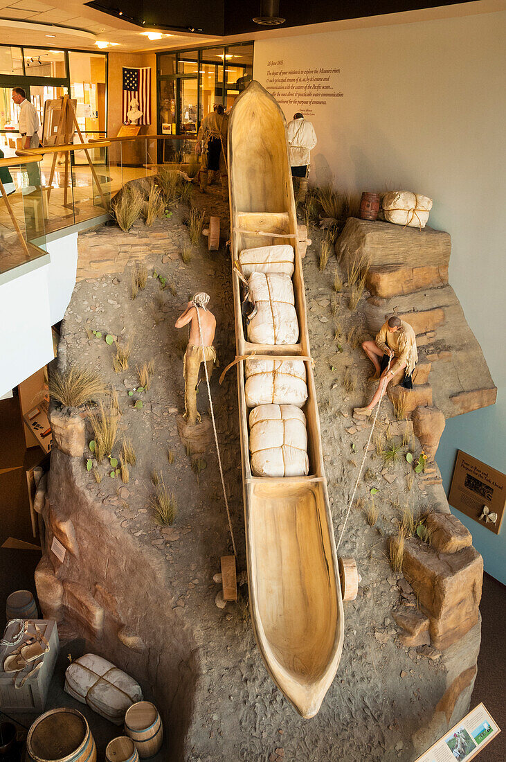 Kanu-Ausstellung im Lewis and Clark National Historic Trail Interpretive Center in Great Falls, Montana.
