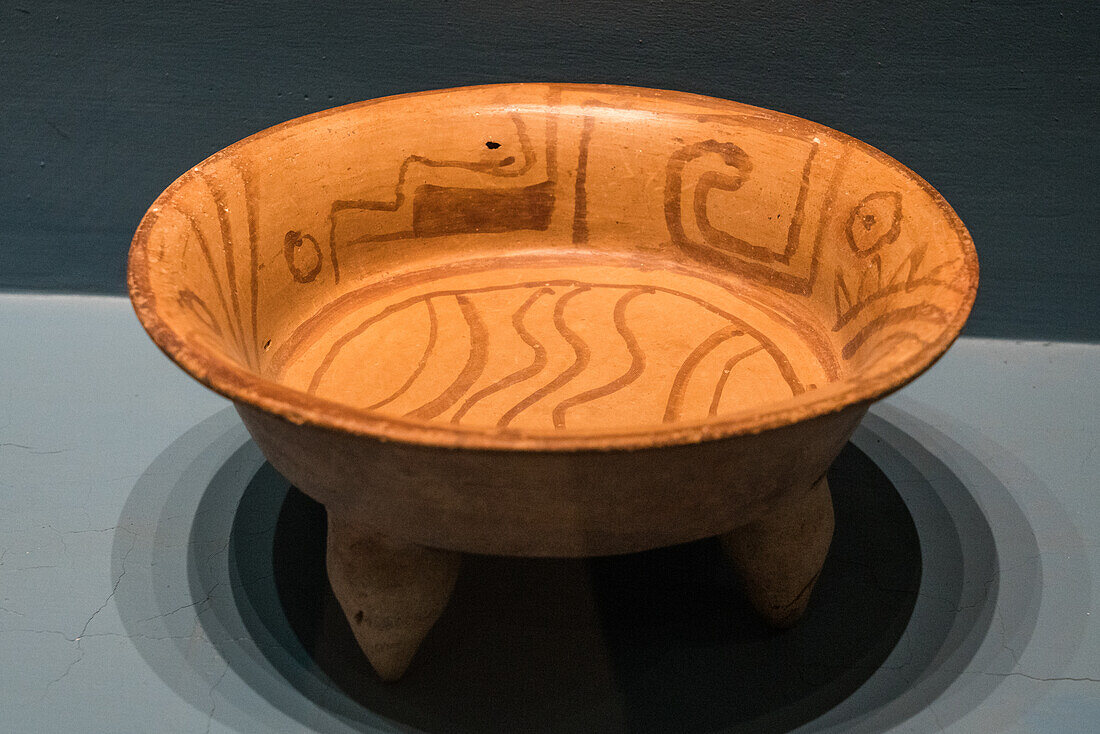 Zapotec polychrome painted pottery in the Monte Alban Site Museum, Oaxaca, Mexico. A UNESCO World Heritage Site.