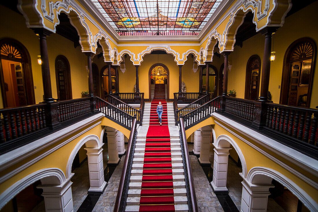 Colonial staircase at Archbishops Palace in Lima, Peru