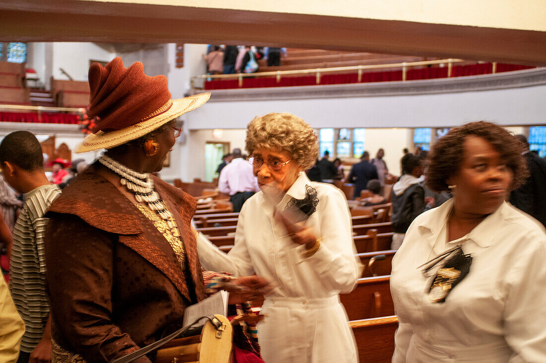 Sunday morning mass at the Abyssinian Baptist Church in Harlem uptown New York City