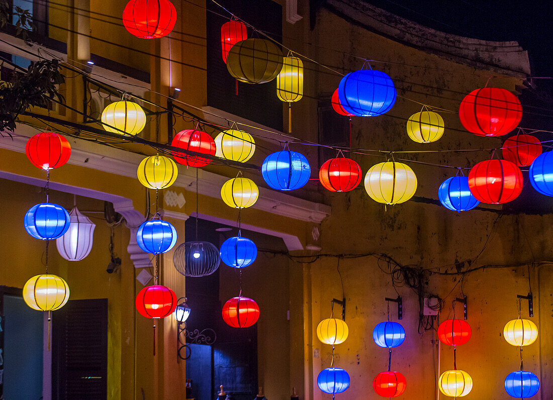 Paper lanterns lighted up on the streets of Hoi An ,Vietnam during the Hoi An Full Moon Lantern Festival