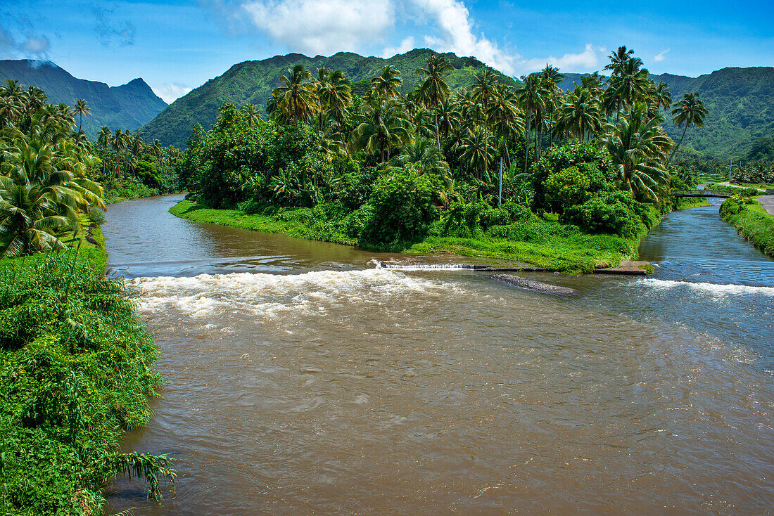 Two rivers intersection in Route de ceinture, Tahiti Nui, Society Islands, French Polynesia, South Pacific.