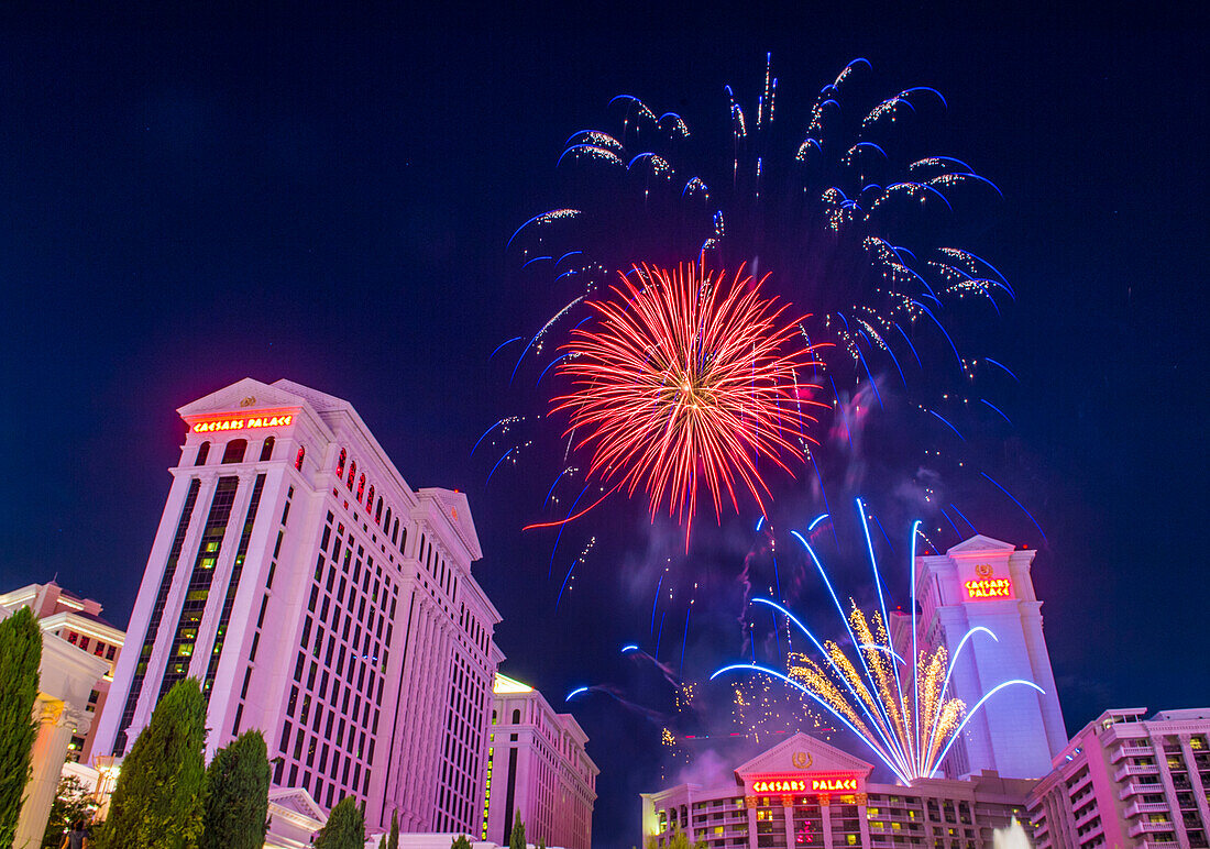 The Caesars Palace fireworks show as part of the 4th of July celebration in Las Vegas