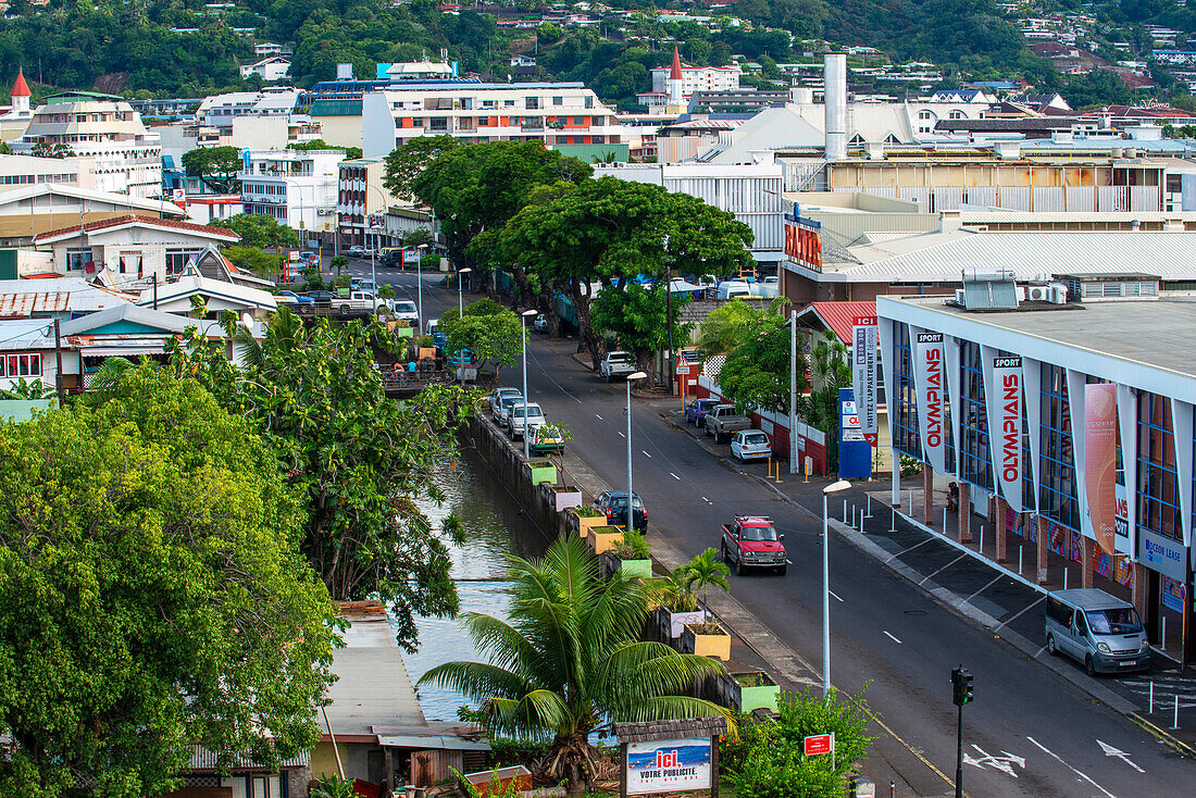 Overview of Papeete city centre. Tahiti, French Polynesia, Papeete's harbour, Tahiti Nui, Society Islands, French Polynesia, South Pacific