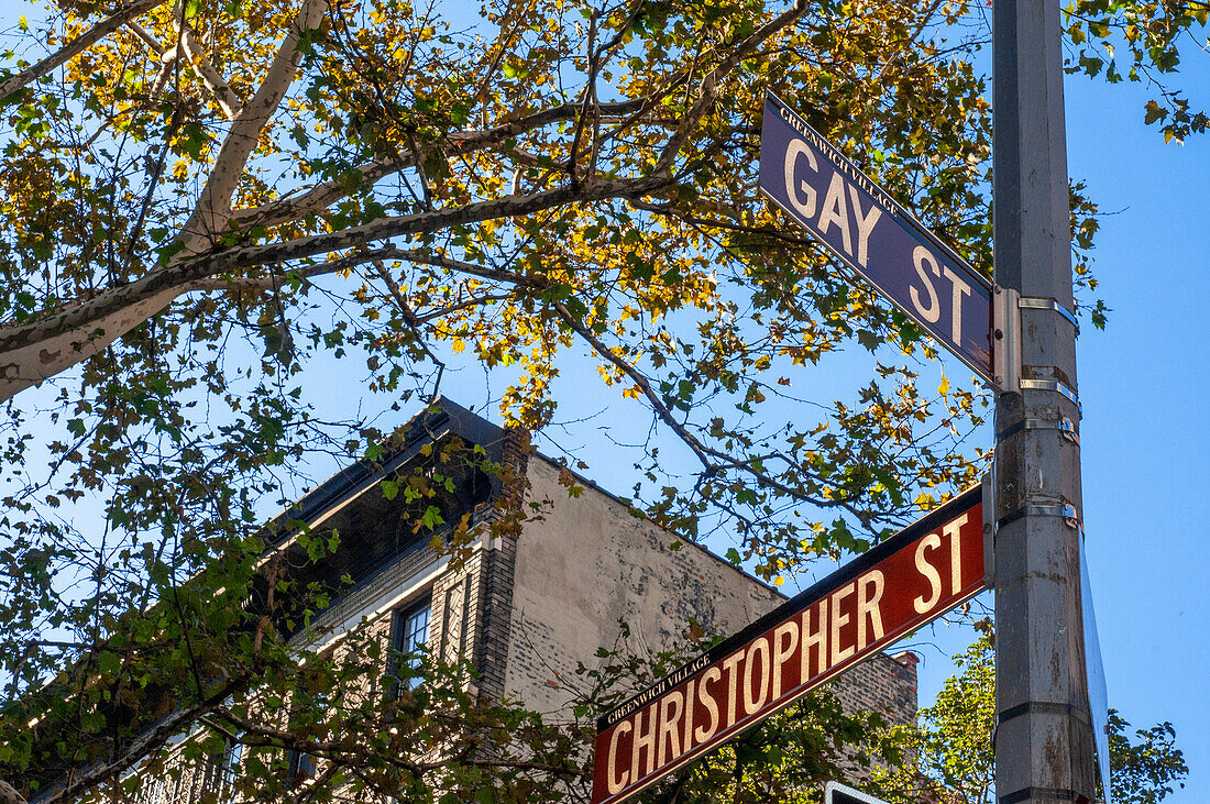 The Gay Street in Greenwich Village street. At the end of this tiny street, at 15 Christopher St, the famous bookstore specializing in gay themed on the world and served as a reference and resistance to movement for many years homosexual Oscar Wilde Bookshop was until early 2009, although the Gay street itself and attracts many curious only to photograph the sign, including the sign postcards and paintings are sold. Gay Street: And its elegant Federal-style houses in the novel by Ruth McKenney about life in the Village, My Sister Eileen.