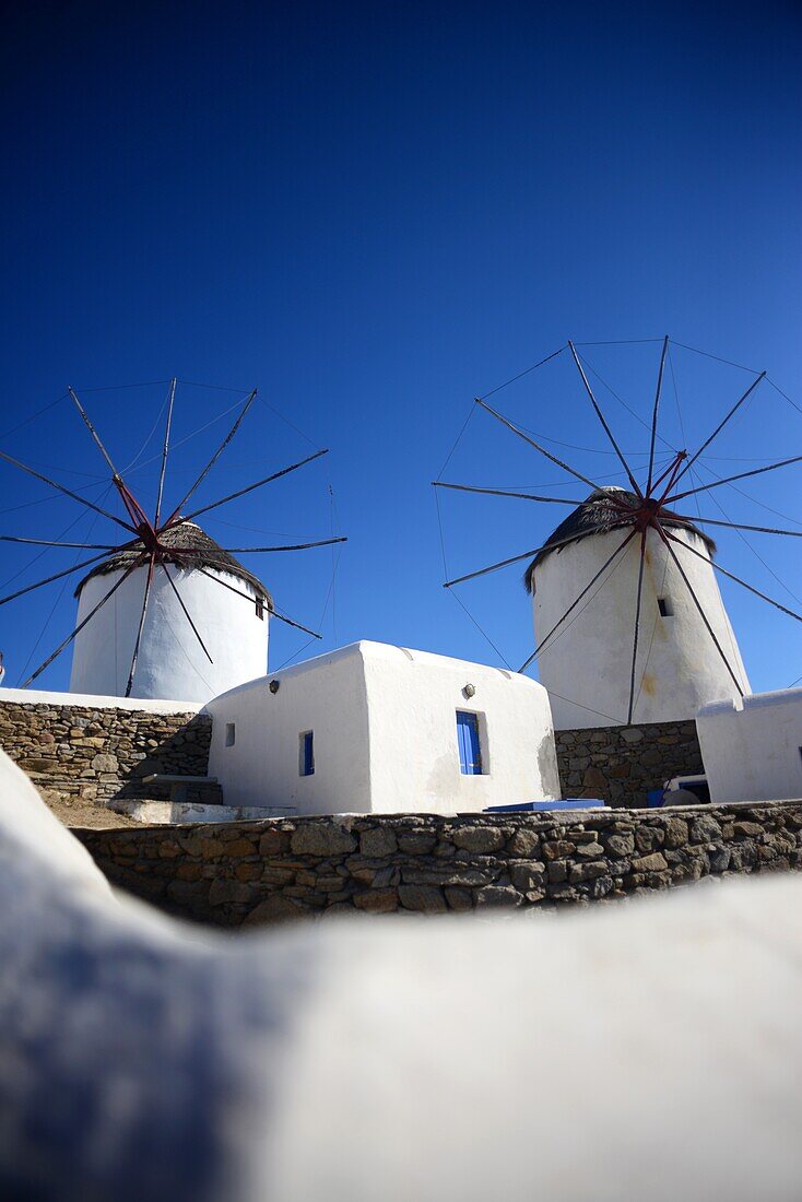Traditional windmills (Kato Milli) in Mykonos town, Greece