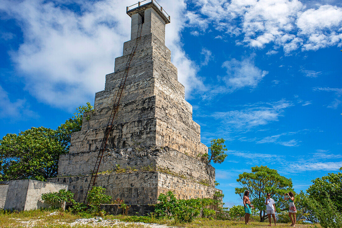 Fakarava lighthouse, Tuamotus Archipelago French Polynesia, Tuamotu Islands, South Pacific.