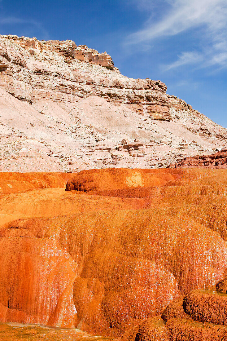 Colorful travertine deposits around the Crystal Geyser, a cold-water geyser near Green River, Utah.