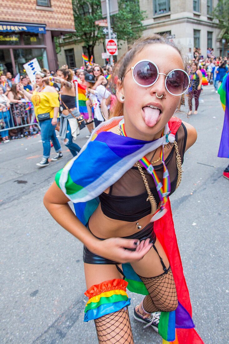 Participant in the Gay Pride Parade in New York City. The parade is held two days after the U.S. Supreme Court's decision allowing gay marriage in the U.S.