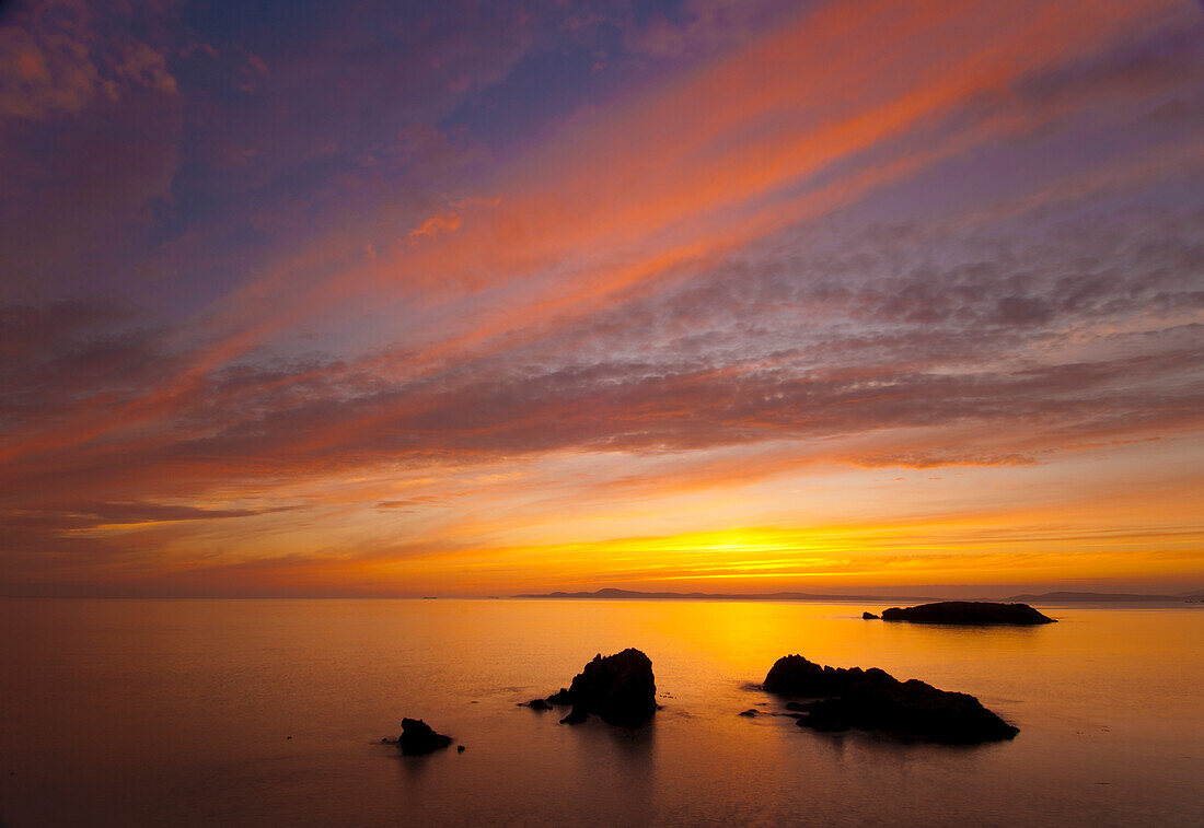 Sunset at Rosario Beach, Deception Pass State Park, Fidalgo Island, Washington.